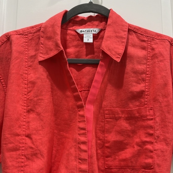 NWT Athleta Playa Linen Tie Short Sleeve Top in Passion Fruit Coral Sz S Petite - Picture 5 of 8